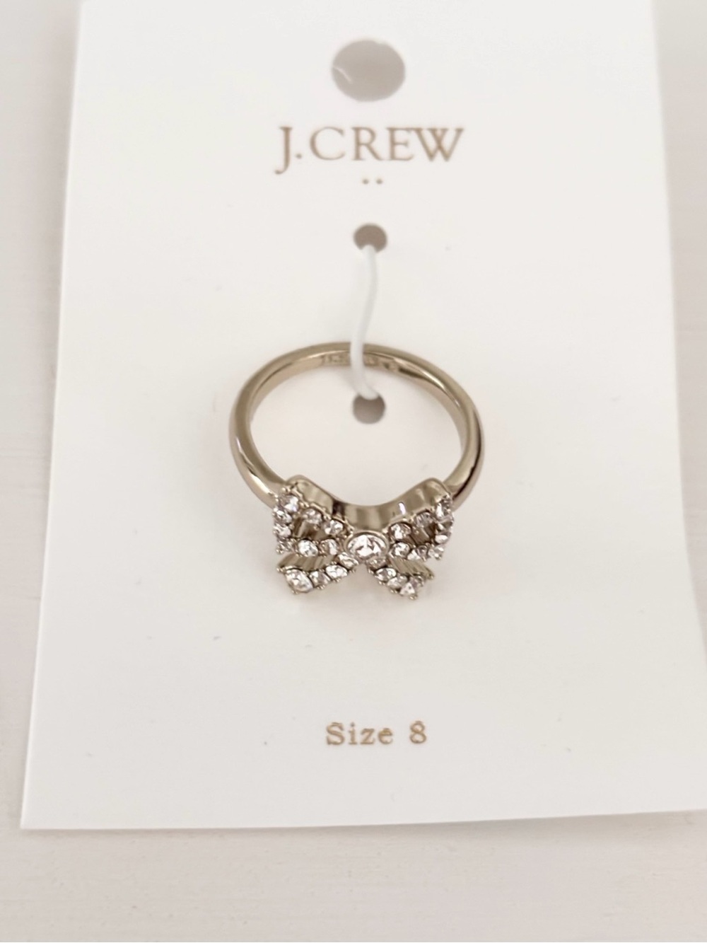 J CREW Crystal/ Gold Bow Ring Sz 8 NWT